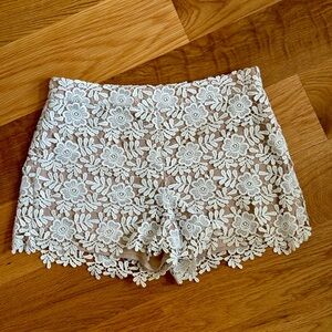 Alice + Olivia White High Waist Lace Shorts